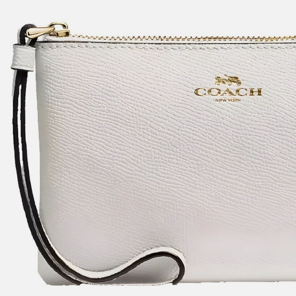 NEW COACH Crossgrain Leather Small Corner Zip Wristlet CV396 F58032 Chalk White - Picture 4 of 9